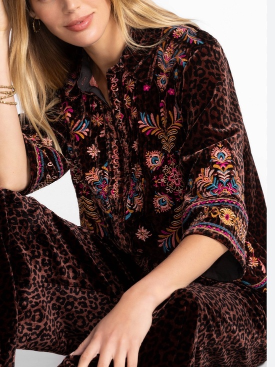 Johnny Was Tops - Johnny Was XXL Brandi Embroidered Kimono Sleeve Shirt Misty Leopard Velvet NWT